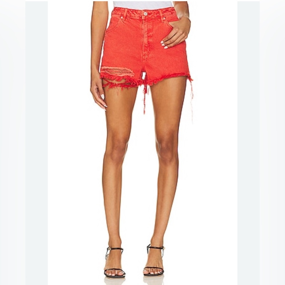 ROLLA'S Red Frayed Hem Jean Shorts